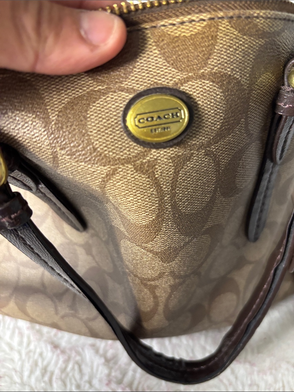 Coach Brown Signature Dome Satchel with Dark Brown Trim - Picture 5 of 13